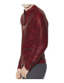 Men’s Casual Red Burnished Dual Zipper Jacket