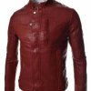 Men’s Casual Slim Fit Snap Tab Collar Maroon Faux Leather Jacket Men’s Casual Slim Fit Snap Tab Collar Maroon Faux Leather Jacket
