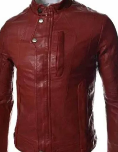 Men’s Casual Slim Fit Snap Tab Collar Maroon Faux Leather Jacket Men’s Casual Slim Fit Snap Tab Collar Maroon Faux Leather Jacket