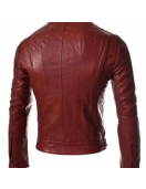 Men’s Casual Slim Fit Snap Tab Collar Maroon Faux Leather Jacket