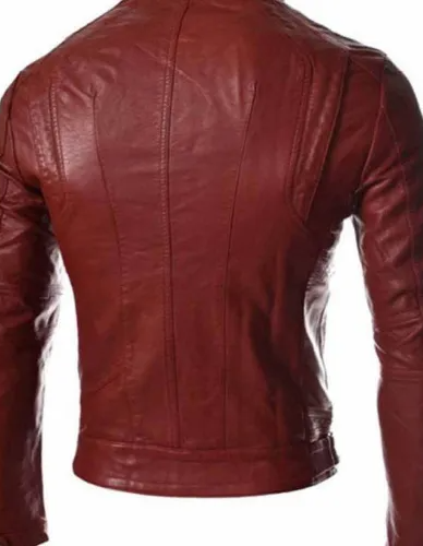 Men’s Casual Slim Fit Snap Tab Collar Maroon Faux Leather Jacket Men’s Casual Slim Fit Snap Tab Collar Maroon Faux Leather Jacket