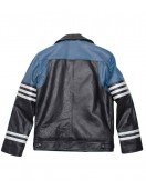 Men’s Classic Black and Blue Striped Leather Biker Jacket
