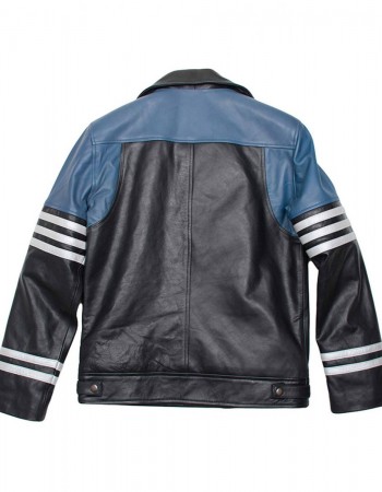 Men’s Classic Black and Blue Striped Leather Biker Jacket