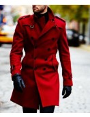 Men’s Double Breasted Red Belted Coat
