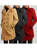 Men’s Double Breasted Red Belted Coat