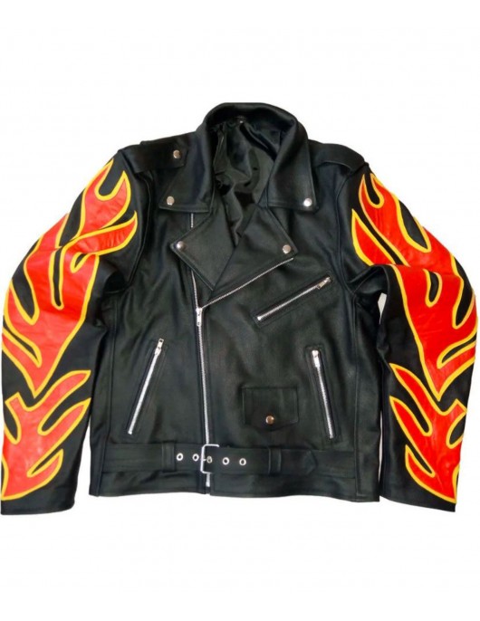 Men’s Fire Flames Motorcycle Leather Jacket