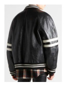 Men’s Homme Striped Black Leather Bomber Jacket