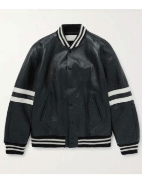 Men’s Homme Striped Black Leather Bomber Jacket