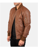 Men’s MA-1 Flight Brown Leather Bomber Jacket