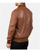 Men’s MA-1 Flight Brown Leather Bomber Jacket