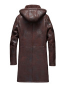 Men’s Moda Nellav Dark Brown Shearling Leather Hooded Coat