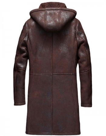 Men’s Moda Nellav Dark Brown Shearling Leather Hooded Coat Men’s Moda Nellav Dark Brown Shearling Leather Hooded Coat