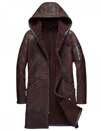 Men’s Moda Nellav Dark Brown Shearling Leather Hooded Coat