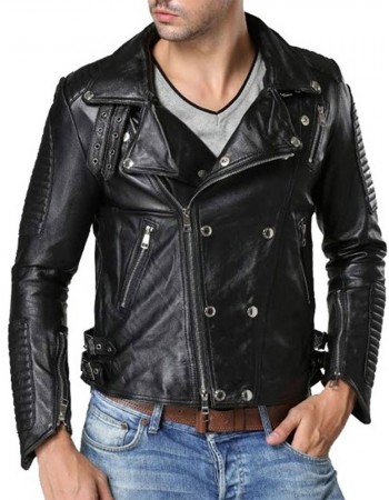 Men’s Padded Double Breasted Leather Jacket