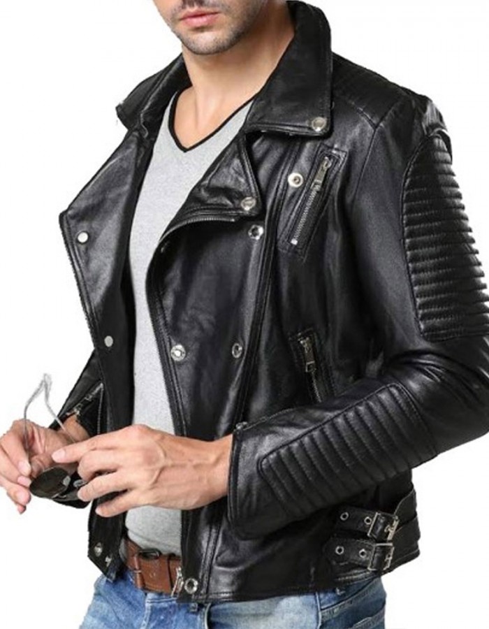 Men’s Padded Double Breasted Leather Jacket