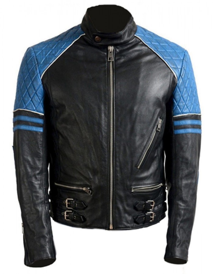 Men’s Quilted Biker Stylish Black and Blue Leather Jacket Men’s Quilted Biker Stylish Black and Blue Leather Jacket