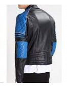 Men’s Quilted Biker Stylish Black and Blue Leather Jacket