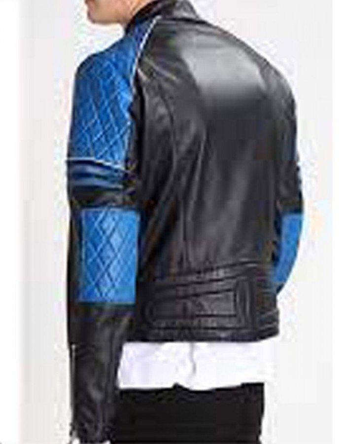 Men’s Quilted Biker Stylish Black and Blue Leather Jacket Men’s Quilted Biker Stylish Black and Blue Leather Jacket