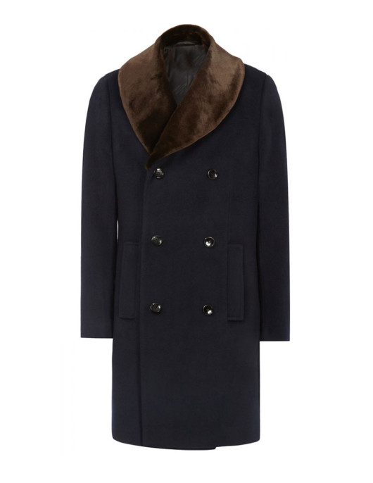 Men’s Reiss Brody Navy Blue Coat with Shawl Collar