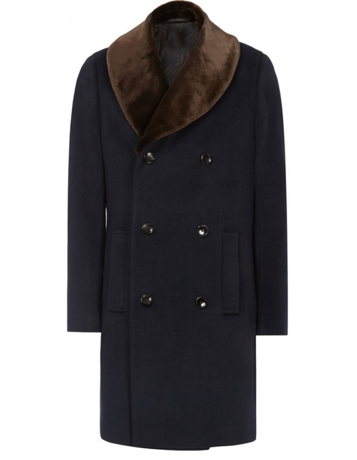 Men’s Reiss Brody Navy Blue Coat with Shawl Collar Men’s Reiss Brody Navy Blue Coat with Shawl Collar
