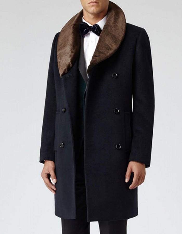 Men’s Reiss Brody Navy Blue Coat with Shawl Collar Men’s Reiss Brody Navy Blue Coat with Shawl Collar