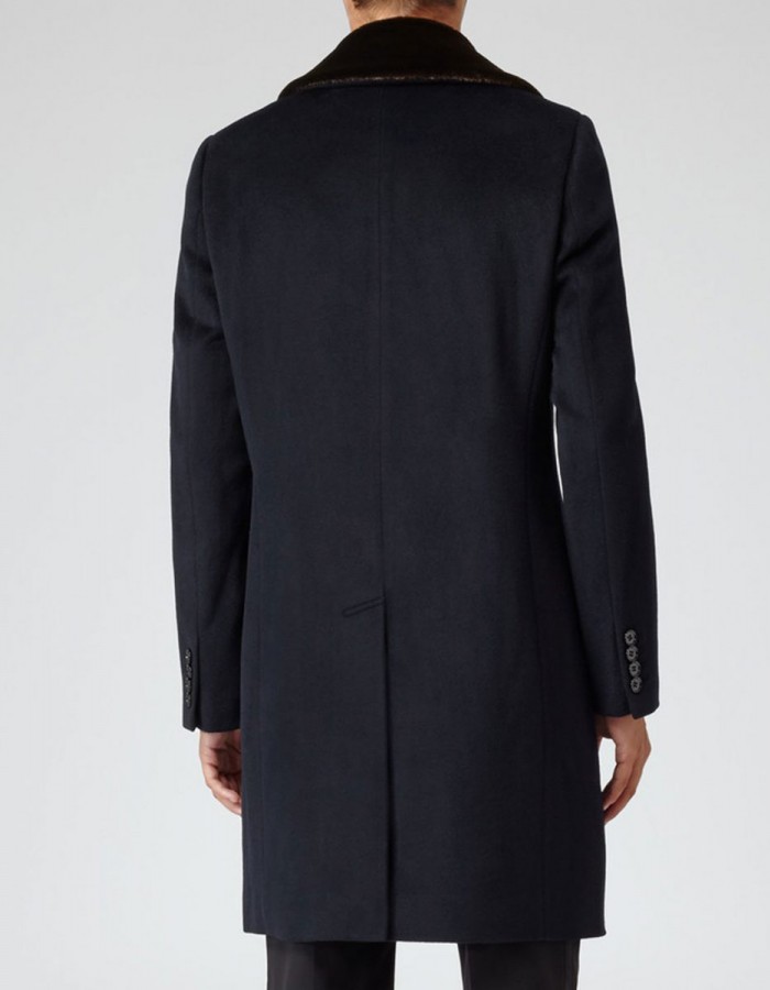 Men’s Reiss Brody Navy Blue Coat with Shawl Collar Men’s Reiss Brody Navy Blue Coat with Shawl Collar