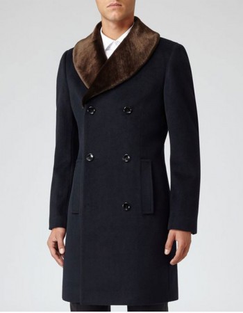 Men’s Reiss Brody Navy Blue Coat with Shawl Collar Men’s Reiss Brody Navy Blue Coat with Shawl Collar