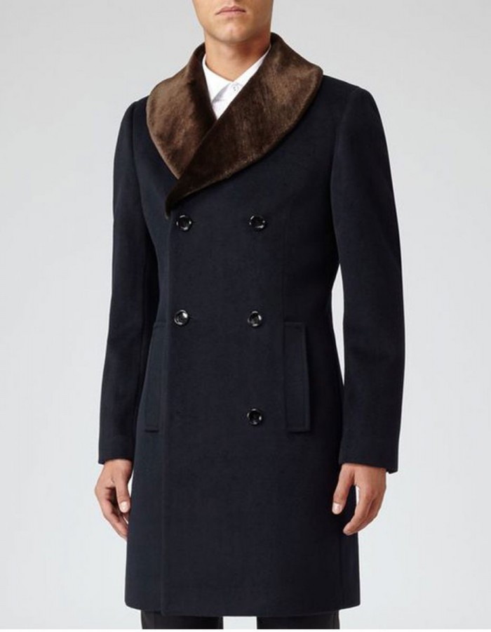 Men’s Reiss Brody Navy Blue Coat with Shawl Collar Men’s Reiss Brody Navy Blue Coat with Shawl Collar