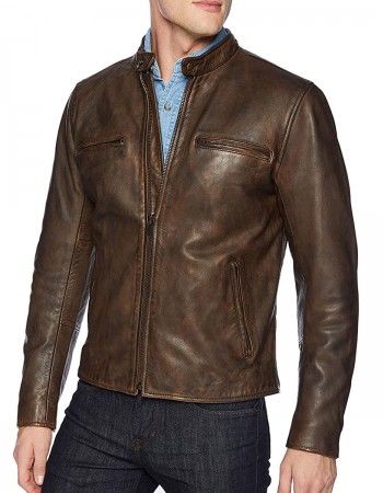 Men’s Snap Tab Collar Lucky Vintage Leather Jacket