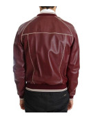 Men’s Stitched Bomber Maroon Leather Jacket