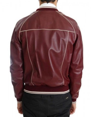 Men’s Stitched Bomber Maroon Leather Jacket Men’s Stitched Bomber Maroon Leather Jacket