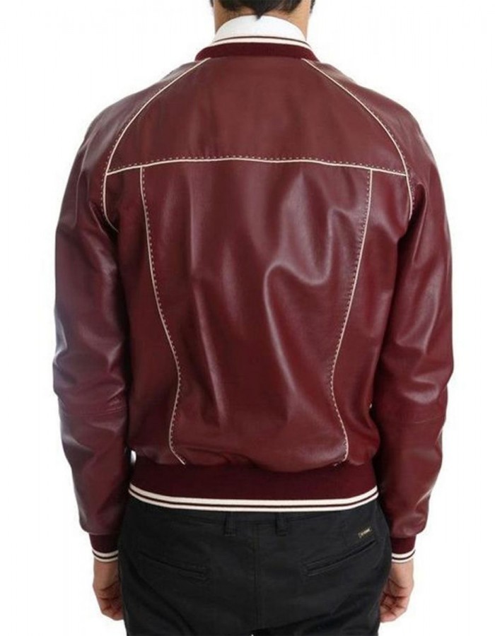 Men’s Stitched Bomber Maroon Leather Jacket Men’s Stitched Bomber Maroon Leather Jacket