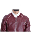 Men’s Stitched Bomber Maroon Leather Jacket