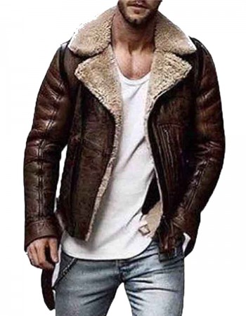 Men’s Street Style Brown Shearling Leather Jacket