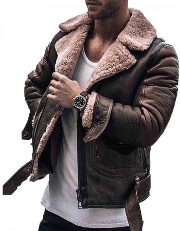 Men’s Street Style Brown Shearling Leather Jacket Men’s Street Style Brown Shearling Leather Jacket