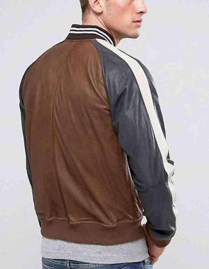 Men’s Truly Striped Bomber Faux Leather Jacket Men’s Truly Striped Bomber Faux Leather Jacket