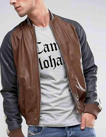 Men’s Truly Striped Bomber Faux Leather Jacket