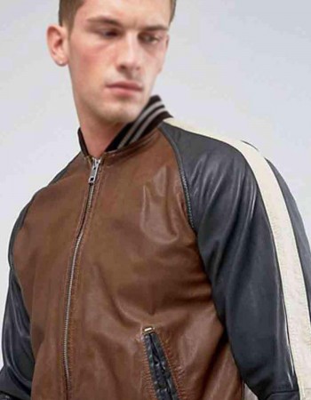 Men’s Truly Striped Bomber Faux Leather Jacket Men’s Truly Striped Bomber Faux Leather Jacket