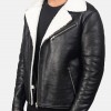 Men’s White Fur Black Leather Jacket Men’s White Fur Black Leather Jacket