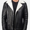 Men’s White Fur Black Leather Jacket Men’s White Fur Black Leather Jacket
