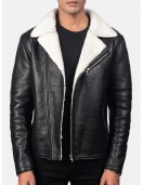 Men’s White Fur Black Leather Jacket