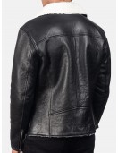 Men’s White Fur Black Leather Jacket