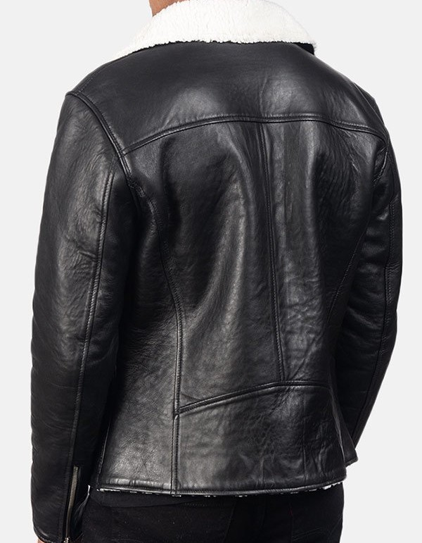 Men’s White Fur Black Leather Jacket Men’s White Fur Black Leather Jacket
