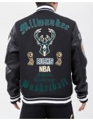 Milwaukee Bucks Old English Black Wool Varsity Jacket