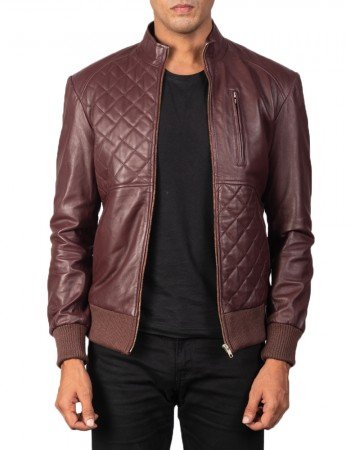 Abstract Maroon Leather Jacket