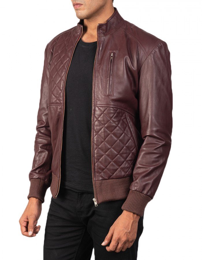 Abstract Maroon Leather Jacket