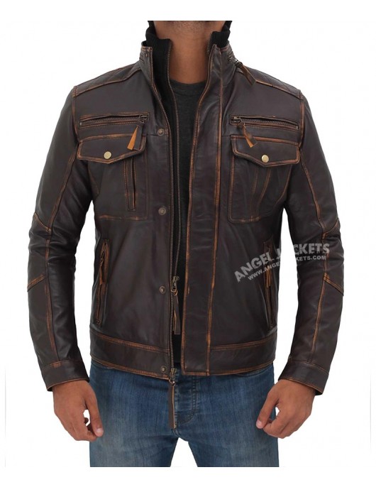 Moffit Dark Brown Genuine Leather Motorcycle Style Jacket