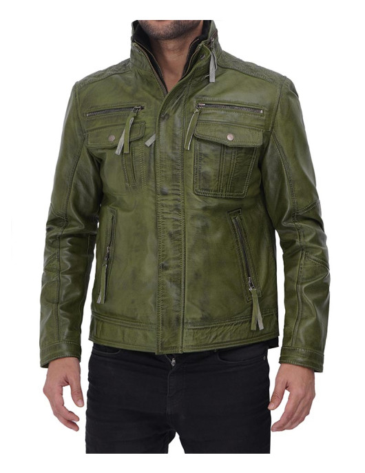 Moffit Green Mens Real Leather Jacket