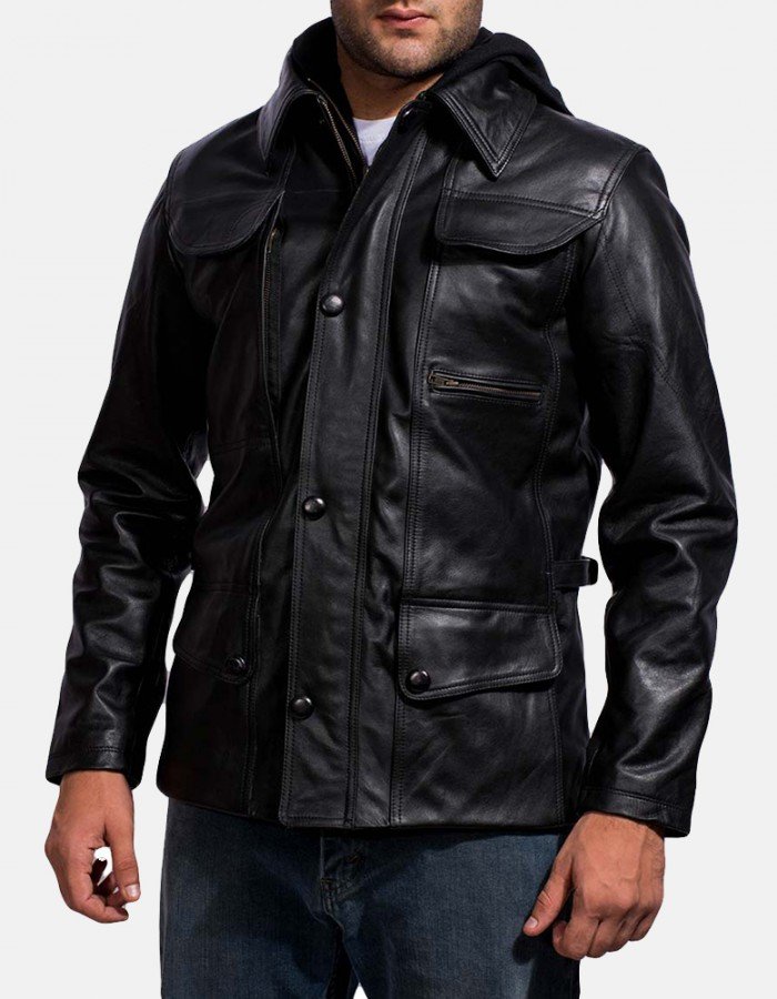 Moulder Hooded Black Leather Jacket