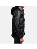 Moulder Hooded Black Leather Jacket